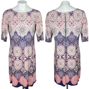 ELIZA J Patterned Sheath Dress Sz 8 Rear Zip